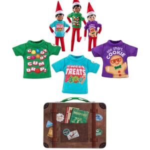 Elf On The Shelf Clothes Graphic T-Shirt Set 3 Tee Tops & Tin Suitcase For Elves